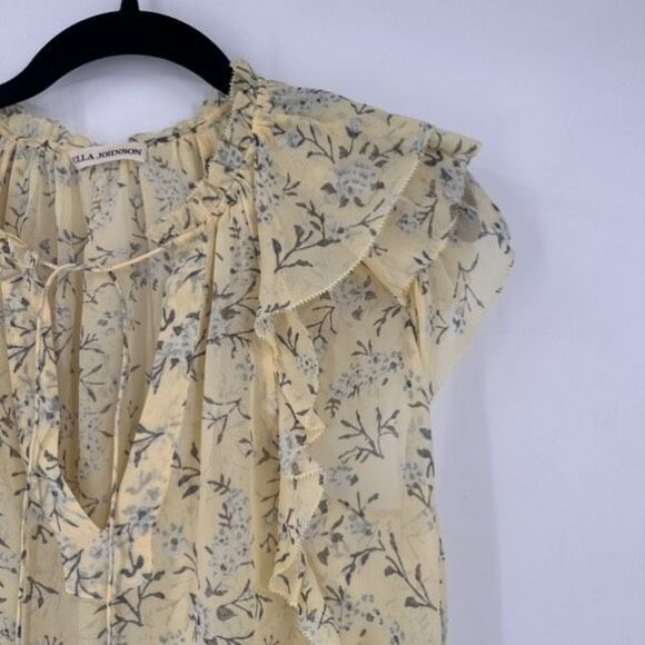 Ulla Johnson Women's Silk Blouse Floral Rooney‎ Acacia Ruffle Yellow Size 0 XS - Picture 4 of 13